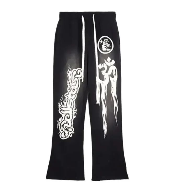 Hellstar White Black Sweatpants Flame