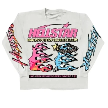 Hellstar Long Sleeve White Pixel Sweatshirt