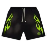 Hellstar Black Green Flame Shorts