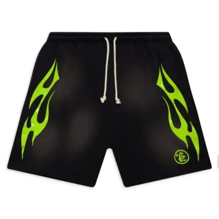 Hellstar Black Green Flame Shorts