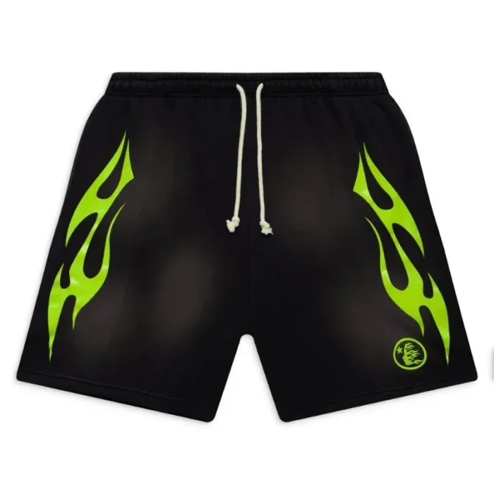Hellstar Black Green Flame Shorts