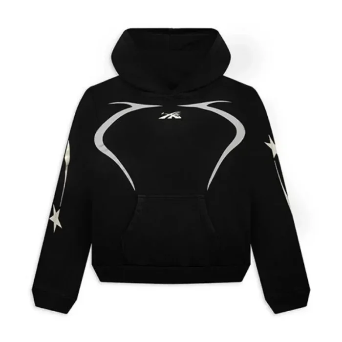 Hellstar Sport Black Hoodie in white line