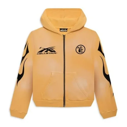 Yellow Hellstar Zip Up Sports Hoodie